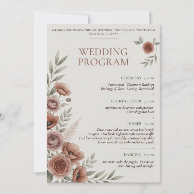 Hochzeitsprogramm Vorlage | Elegante Florale Hochz (Vorderseite)