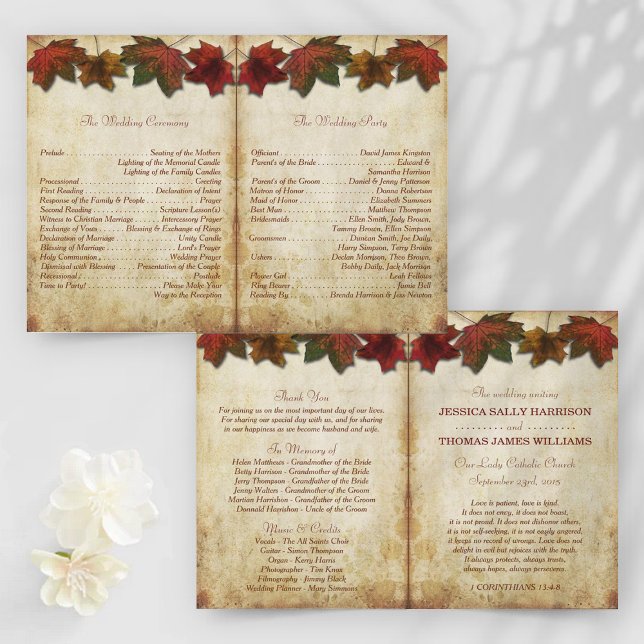 Hochzeitsprogramm-Vorlage im Herbstlaub-Design (zw (Von Creator hochgeladen)