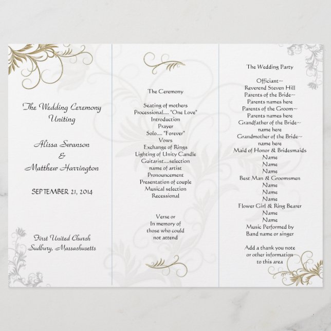 Hochzeitsprogramm-Vorlage mit floraler Ornamentik (Vorderseite)