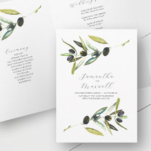 Hochzeitsprogramm-Vorlage Wasserfarbe Olive Gefalt Programm