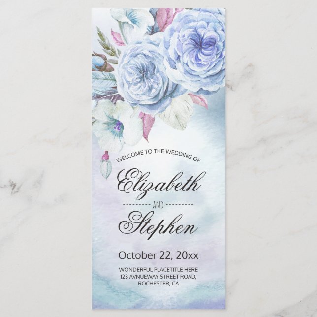 Hochzeitsprogramm Wasserfarbe Bohemische Blumenfed Programm (Vorderseite)