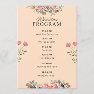 Hochzeitsprogramm – Wasserfarben Florales Beiges D Programm