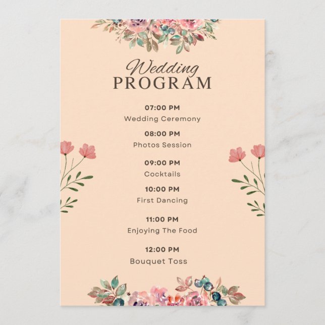Hochzeitsprogramm – Wasserfarben Florales Beiges D Programm (Vorderseite)