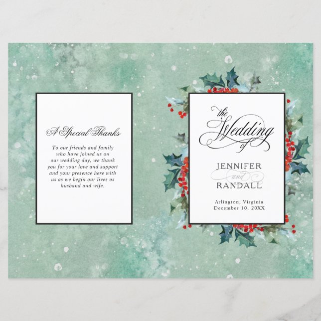 Hochzeitsprogramm "Watercolor Holly and Berrie Fol (Vorderseite)