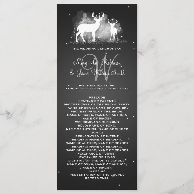 Hochzeitsprogramm Winter Deer Sparkle Black Programm (Vorderseite)