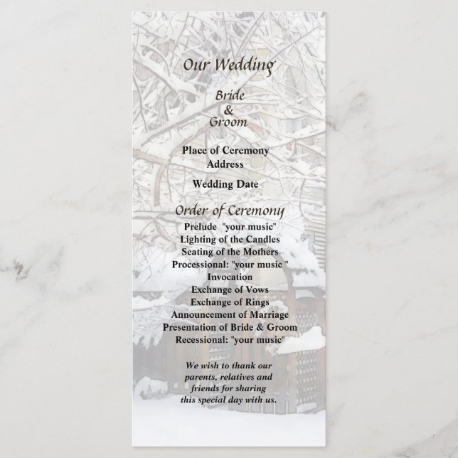 Hochzeitsprogramm Winterliches Gartentor Programm (Vorderseite)