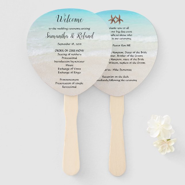 Hochzeitsprogramme am Meer Fächer (Vorne und Hinten)