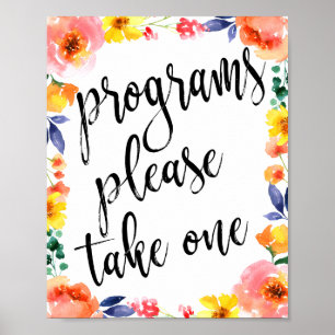 Hochzeitsprogramme Florale Wasserfarbe 8x10 Schild