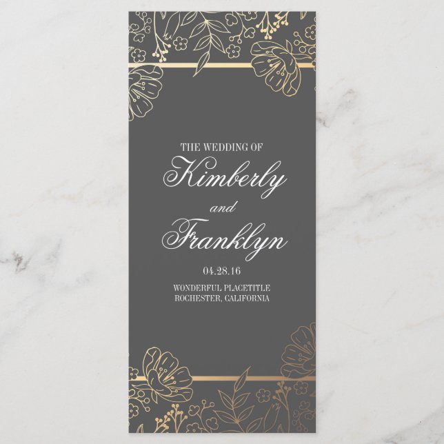 Hochzeitsprogramme für Gold und Grau Vintag Programm (Vorderseite)
