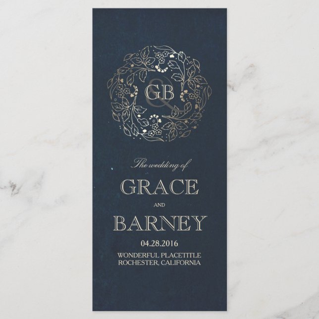 Hochzeitsprogramme für Gold und Navy Programm (Vorderseite)