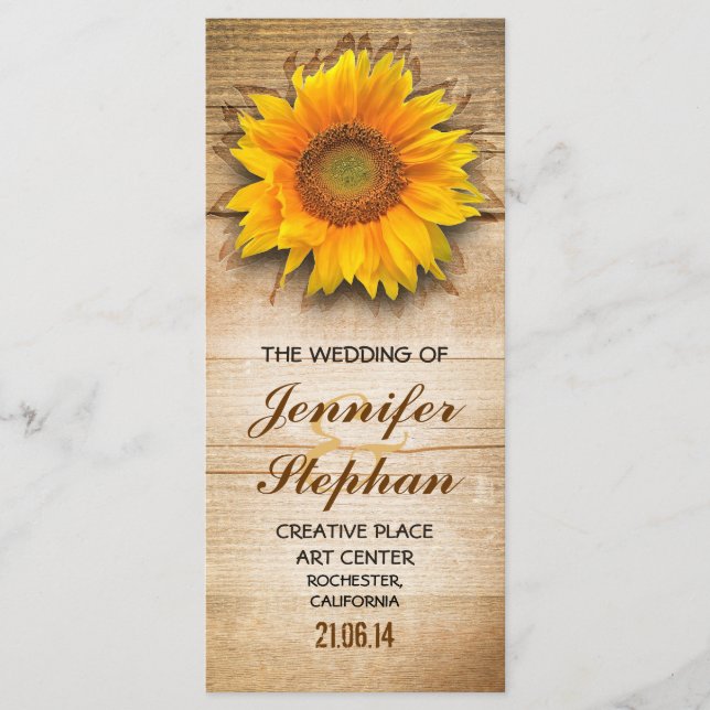 Hochzeitsprogramme für Holz und Sonnenblumen Programm (Vorderseite)