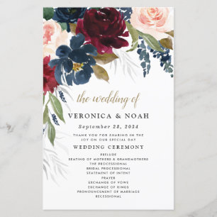 Hochzeitsprogramme für Navy Blue Burgundy Blush Pi