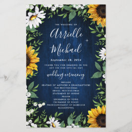 Hochzeitsprogramme für Navy Blue Sunflower Rustic