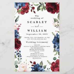 Hochzeitsprogramme für Navy Blue und Burgund Blush