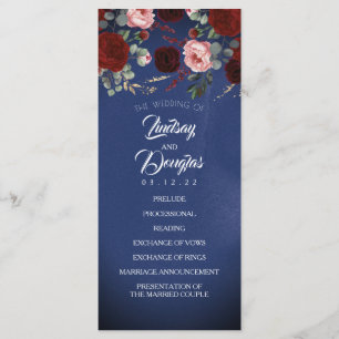 Hochzeitsprogramme für Navy Blue und Burgund Red F Programm