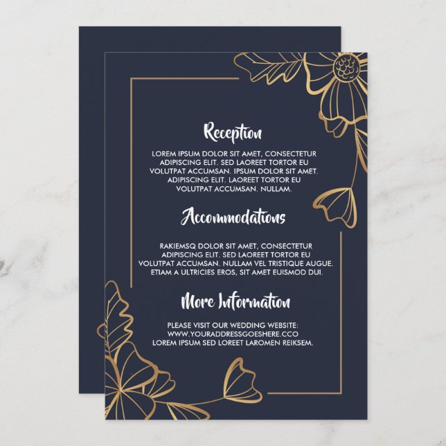 Hochzeitsprogramme für Navy und Golden Blues Einladung (Vorne/Hinten)