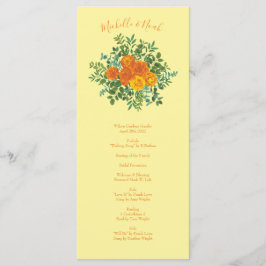 Hochzeitsprogramme für Orangenhellgelbe Rose Menükarte