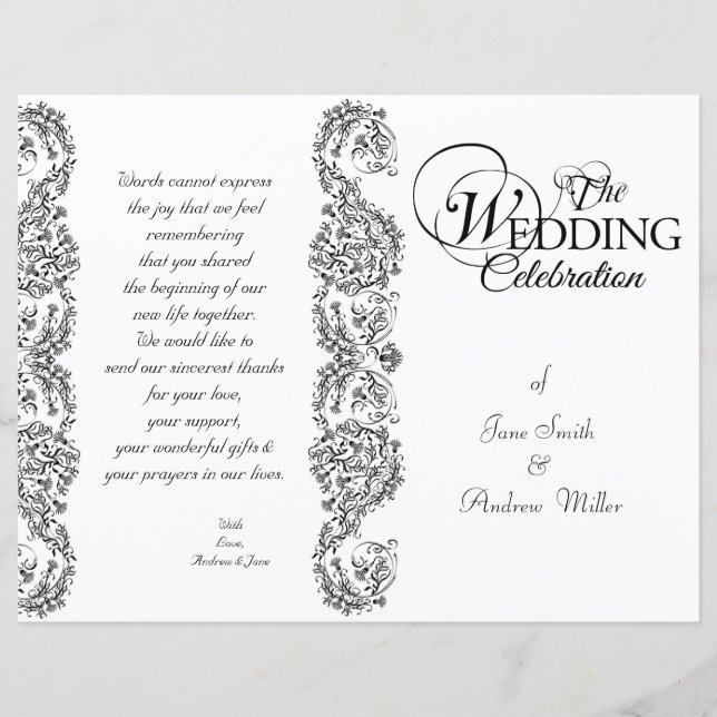 Hochzeitsprogramme für Schwarz-Weiß-Damast (Vorderseite)