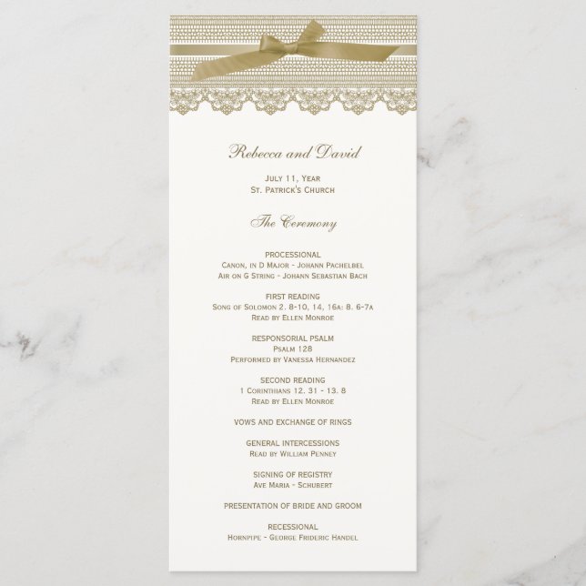 Hochzeitsprogramme für Spitzen und Ribbon Programm (Vorderseite)