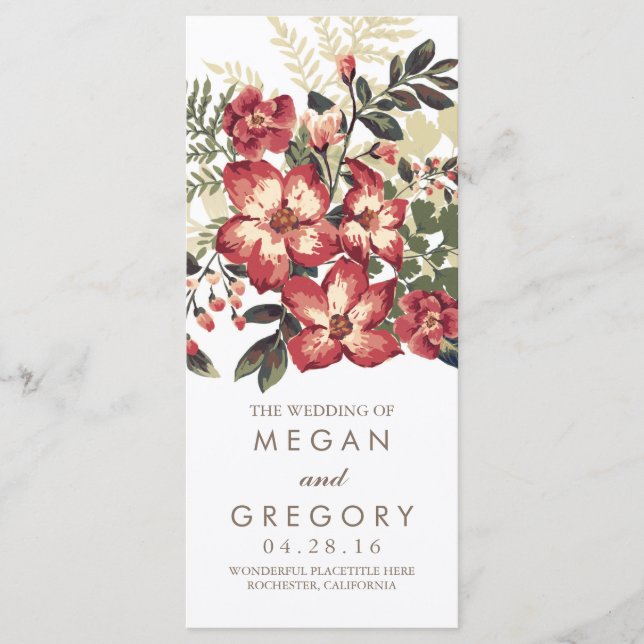 Hochzeitsprogramme für Vintage burgundische Blume Programm (Vorderseite)