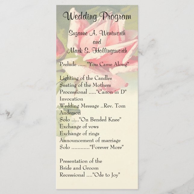 Hochzeitsprogramme für Vintage Rose Programm (Vorderseite)