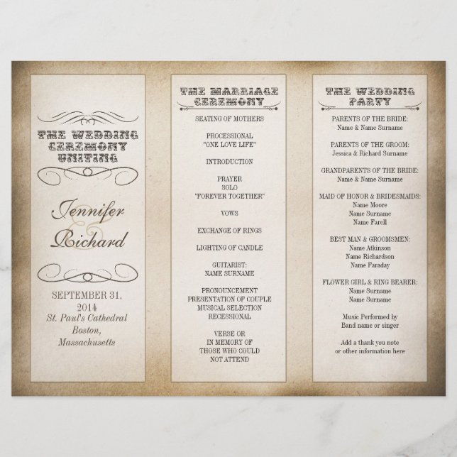 Hochzeitsprogramme für Vintage Typografie (Vorderseite)