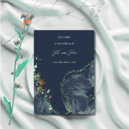Hochzeitsprogrammkarte Navy Blau Gold Alkohol-Tint Programm