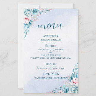 Hochzeitsprogrammkarte Türkis+Blumen+Hochzeitszere