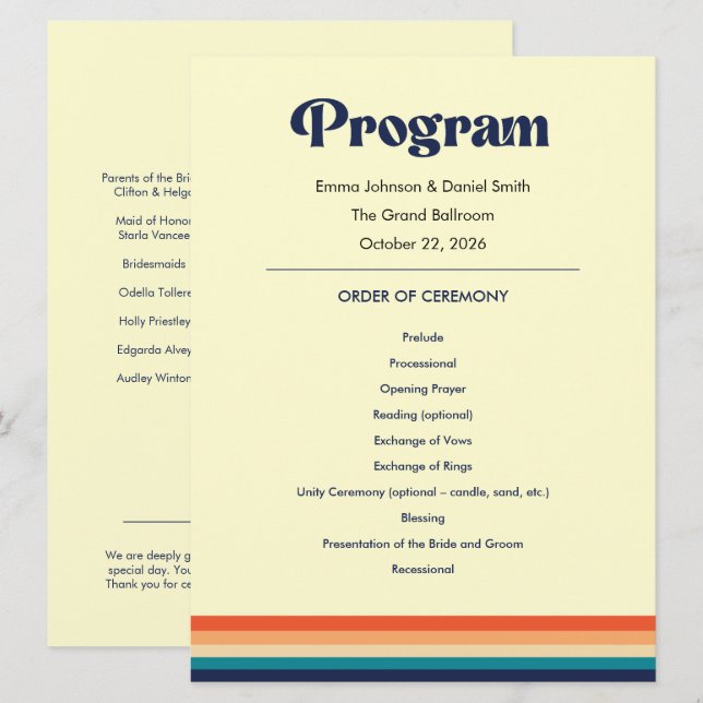 Hochzeitsprogrammkarte 'Vintage Vibes' Programm (Vorne/Hinten)