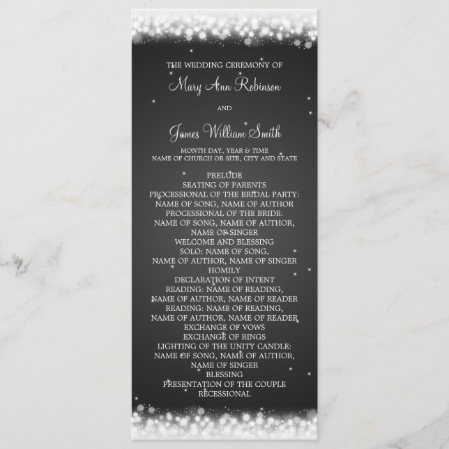 Hochzeitsprogrammmagie Sparkle Black Programm (Vorderseite)