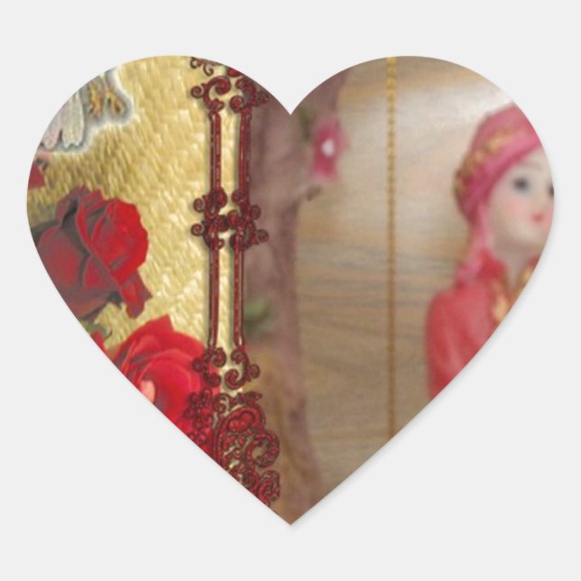 Hochzeitspuppe Portrait Grafik drucken Herz-Aufkleber (Vorderseite)