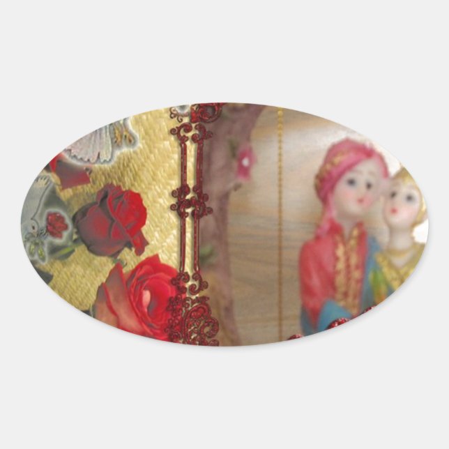 Hochzeitspuppe Portrait Grafik drucken Ovaler Aufkleber (Vorderseite)