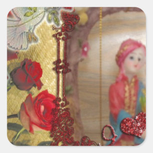 Hochzeitspuppe Portrait Grafik drucken Quadratischer Aufkleber