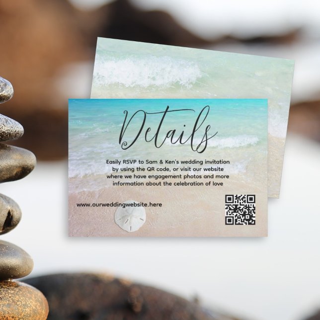 Hochzeitsrabatt QR Online-Antwort Ocean Beach RSVP Karte (Von Creator hochgeladen)