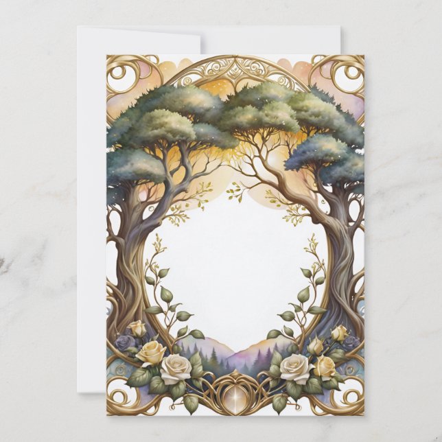 Hochzeitsrahmen Gold und Blume Magie Einladung (Vorderseite)
