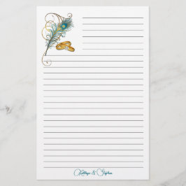 Hochzeitsränder und Aquamarine Pfauenfederleder Briefpapier