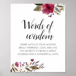Hochzeitsratschlag Worte der Weisheit Burgunder Fl Poster