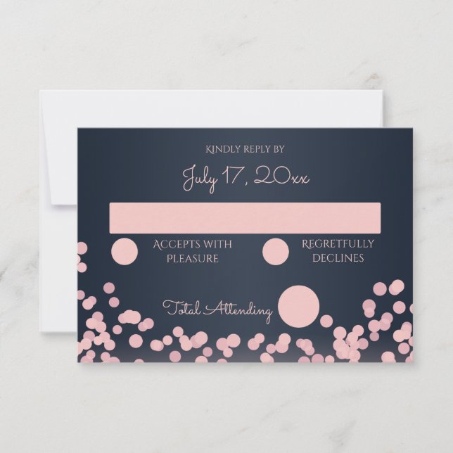 Hochzeitsreaktion von Navy Blue und Pink RSVP Karte (Vorderseite)