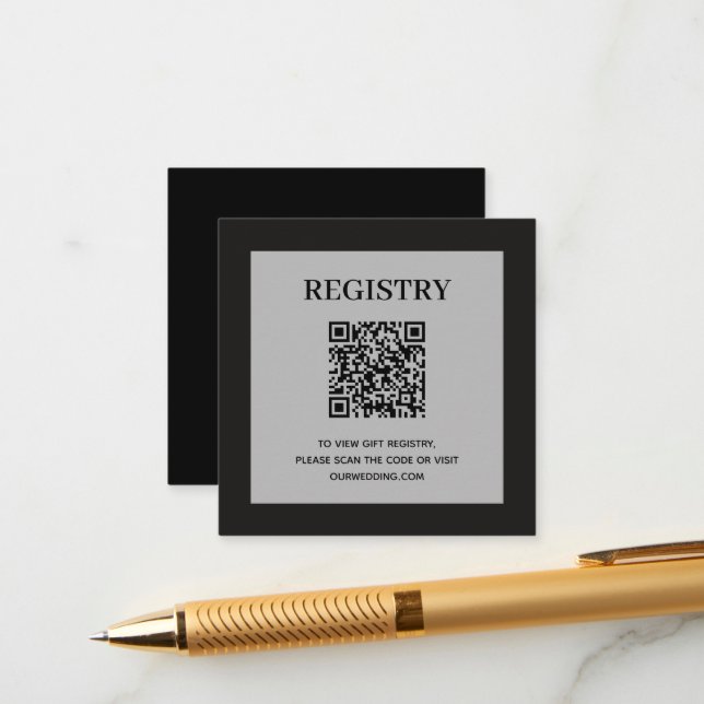 Hochzeitsregister QR-Code Schwarz Begleitkarte (Vorderseite/Rückseite Beispiel)