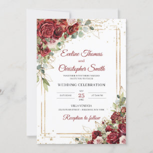 Hochzeitsreise mit Boho burgundy und Rosa Rose Einladung