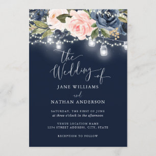 Hochzeitsreise mit dem Navy Blush Gold Floral Rust Einladung