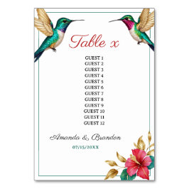 Hochzeitsreise mit Hummingvögeln in der roten trop Tischnummer