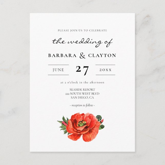 Hochzeitsreise mit Rotem Mohn Einladungspostkarte (Vorderseite)