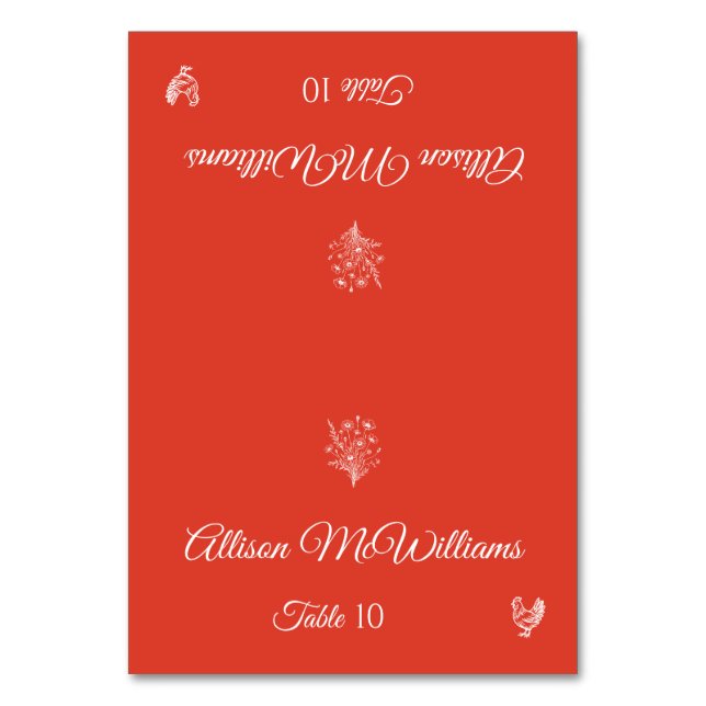 Hochzeitsreise Platzkarte-Wildblumen-Geflügel- Tis Tischnummer (Vorderseite)