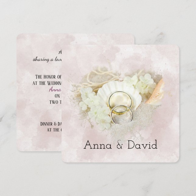 Hochzeitsrennen am Seashell Beach Herz Einladung (Vorne/Hinten)