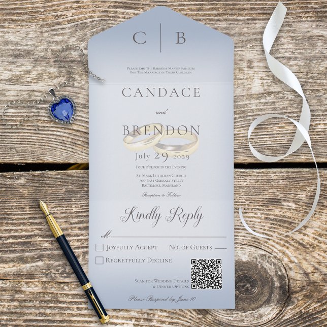 Hochzeitsrennen Moderner Dusty Blue QR Code All In One Einladung (Von Creator hochgeladen)