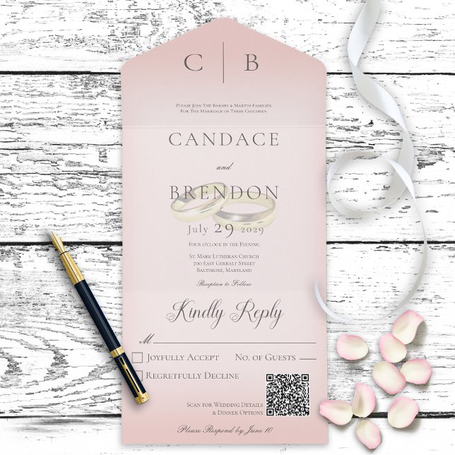 Hochzeitsrennen Moderner Rosa QR-Code All In One Einladung (Von Creator hochgeladen)