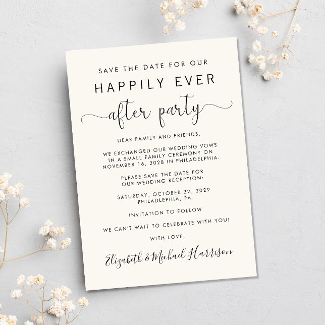 Hochzeitsrezeption Foto Save the Date Ankündigung (A stylish save the date announcement for a reception to celebrate your elopement or private wedding)