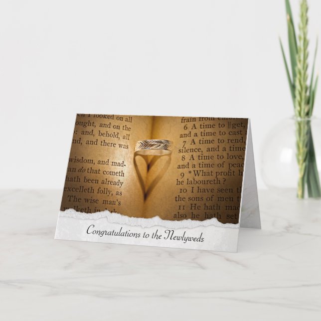 Hochzeitsring-Herz-Schatten mit abgerissener Kante Karte (Vorderseite)