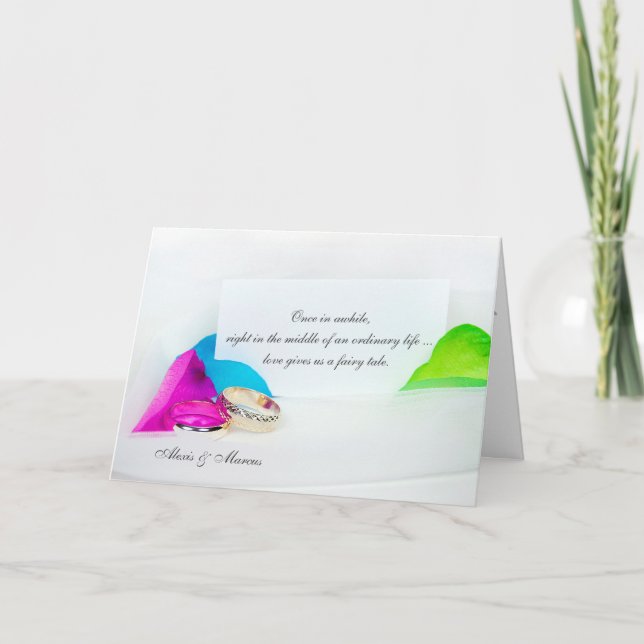 Hochzeitsringe mit Rose-Blättern Karte (Vorderseite)